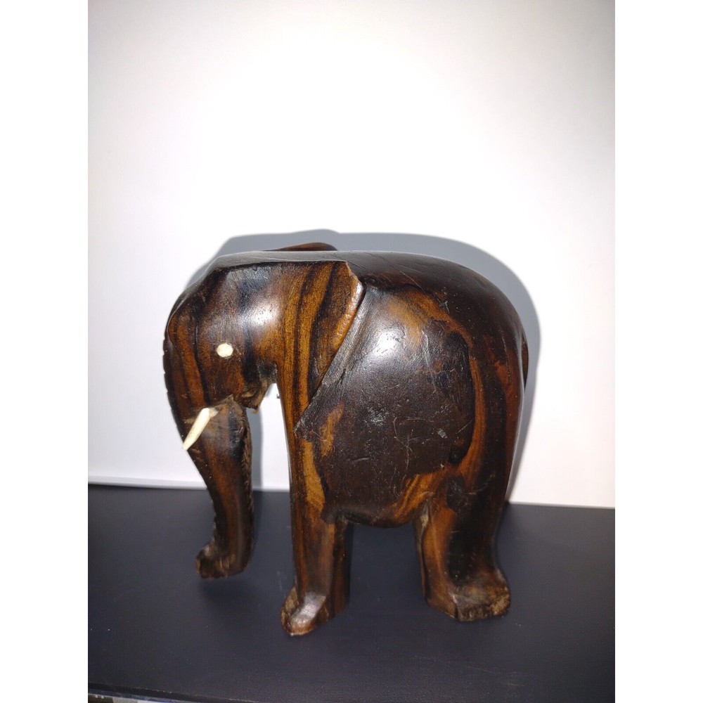 Vtg Hand Carved Elephant Heavy Wood Tusk African Indian Beautiful Piece